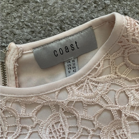 Coast Lace Shift Mini Dress Size 16 Short Sleeve Blush Pink Back Zip - Picture 2 of 12